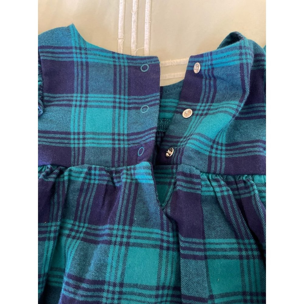 Cat & Jack Infant Blue/Green Plaid Flannel Ruffle Neck Dress - Picture 7 of 10